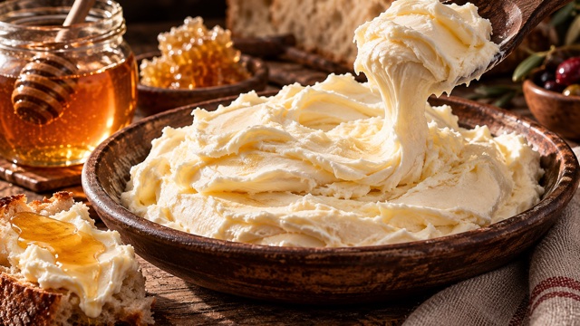 Kâsede manda kaymağı, yanında bal ve ekmek